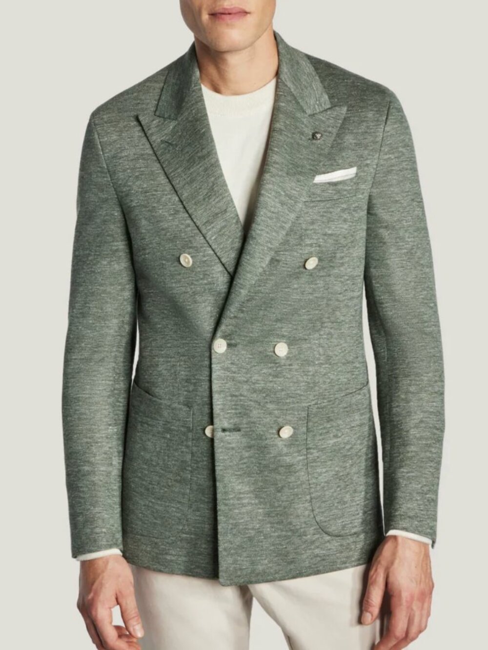 Jack Victor Double Breasted Sage Green Hall Linen/Wool/Silk Blend Jacket in 42R
